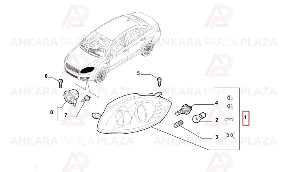 Linea 12 - 17 Far Lambası Sol Motorlu Nikelajlı 7 Fişli 51826739