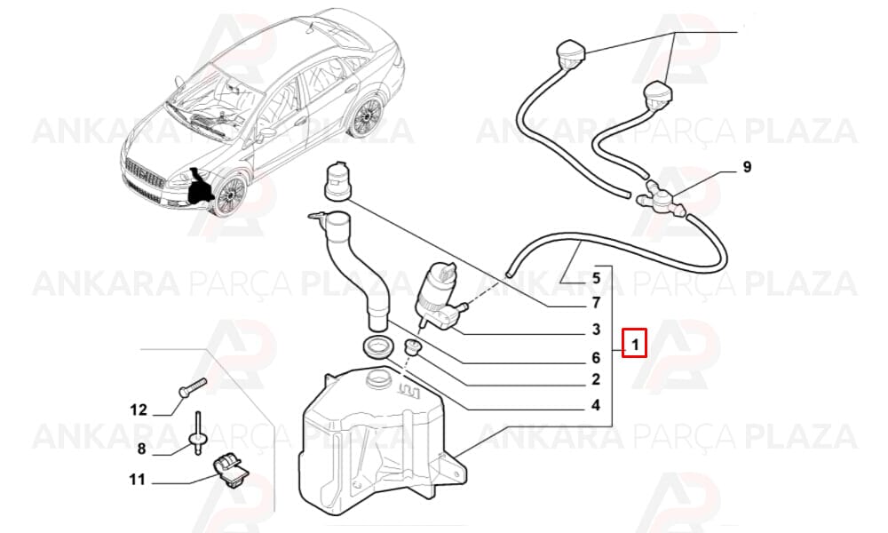 Fiat Linea 12 - 17 Ön Cam Su Bidonu - Deposu Borusu
