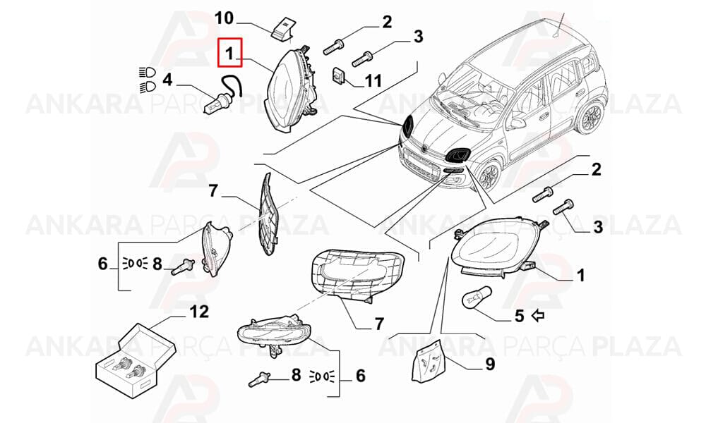 Ön Far Elektrikli Motorlu Sağ Fiat : Panda 2012>