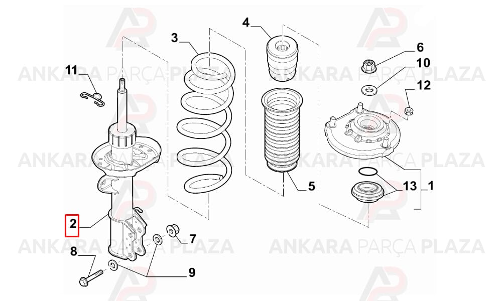 Ön Amortisör Sol Fiat Doblo 2010 -> Gazlı