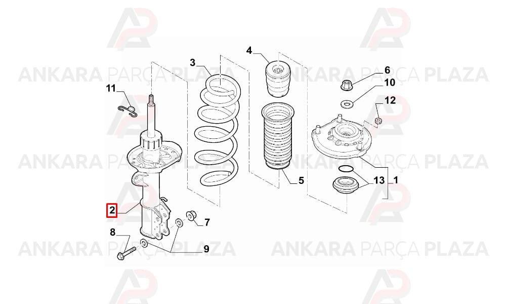 Ön Amortisör Sağ Fiat Doblo 2010 -> Gazlı