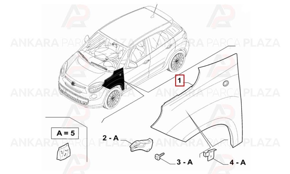 Fiat 500L Ön Çamurluk Sağ 2013 - 2022 Arası Meydan