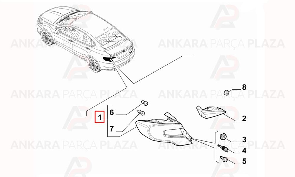 Egea Stop Lambası Dış Sol Kırmızı Beyaz 2015 - 2020 Meydan