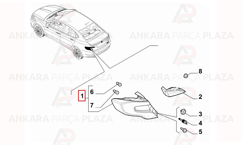 Egea Stop Lambası Dış Sağ Kırmızı Beyaz 2015 - 2020 Meydan