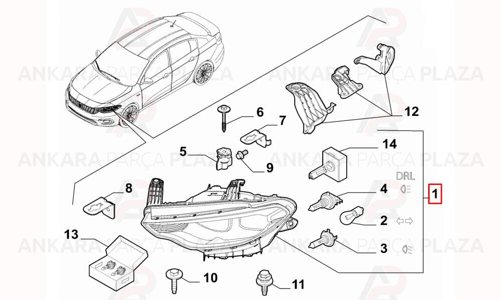 Egea 15 - 20 Far Lambası Sol Elektrikli - Motorlu 51984488