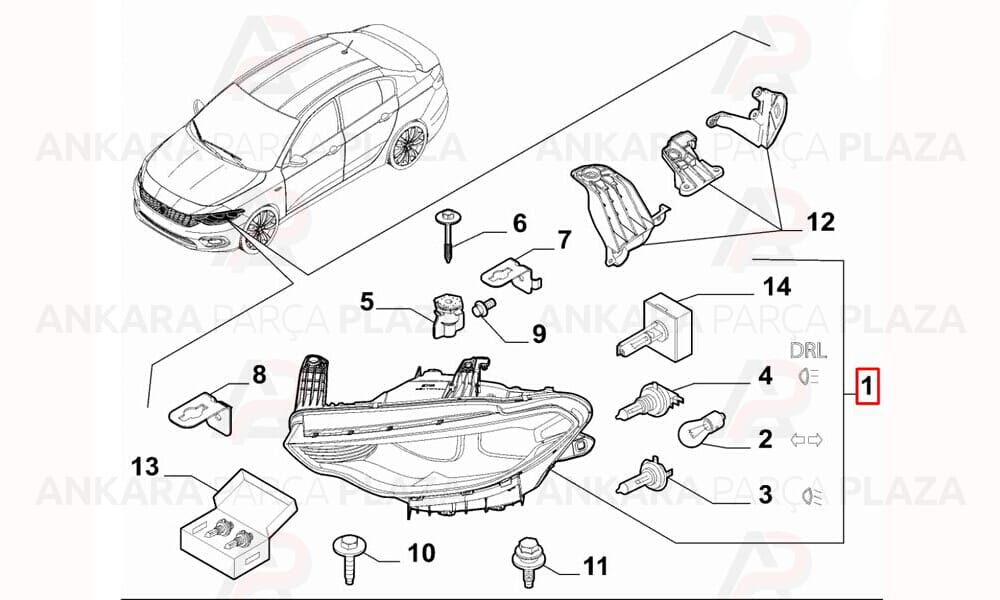 Egea 15 - 20 Far Lambası Sağ Elektrikli - Motorlu 51984489