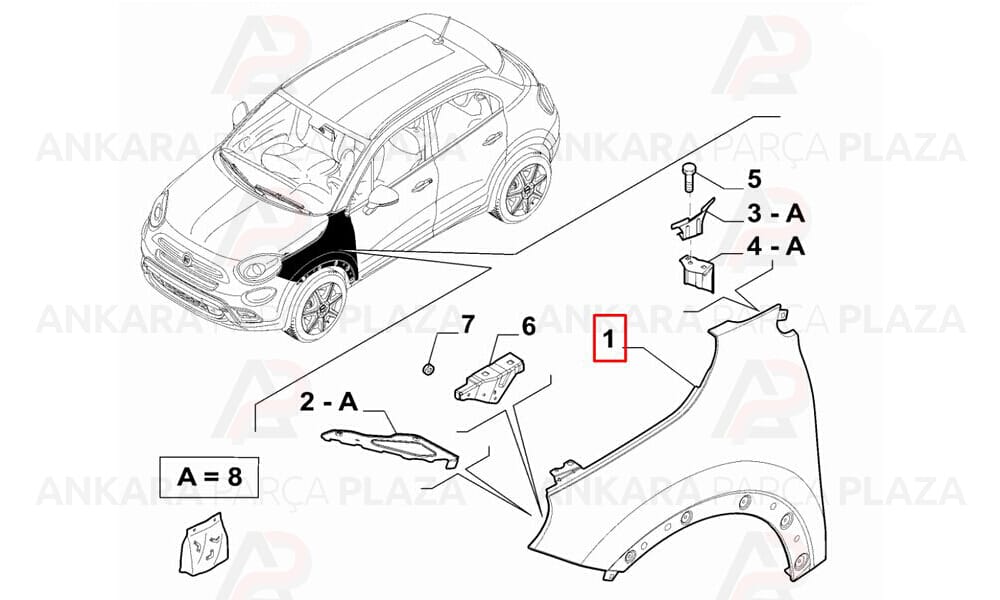 Fiat 500X Ön Çamurluk Sağ Sinyal Deliksiz Dodik Delikli 52031366