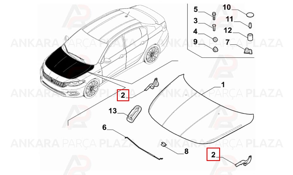 Fiat Egea Sd - Hb 15 - 17 Kaput Menteşesi Sağ 52122008