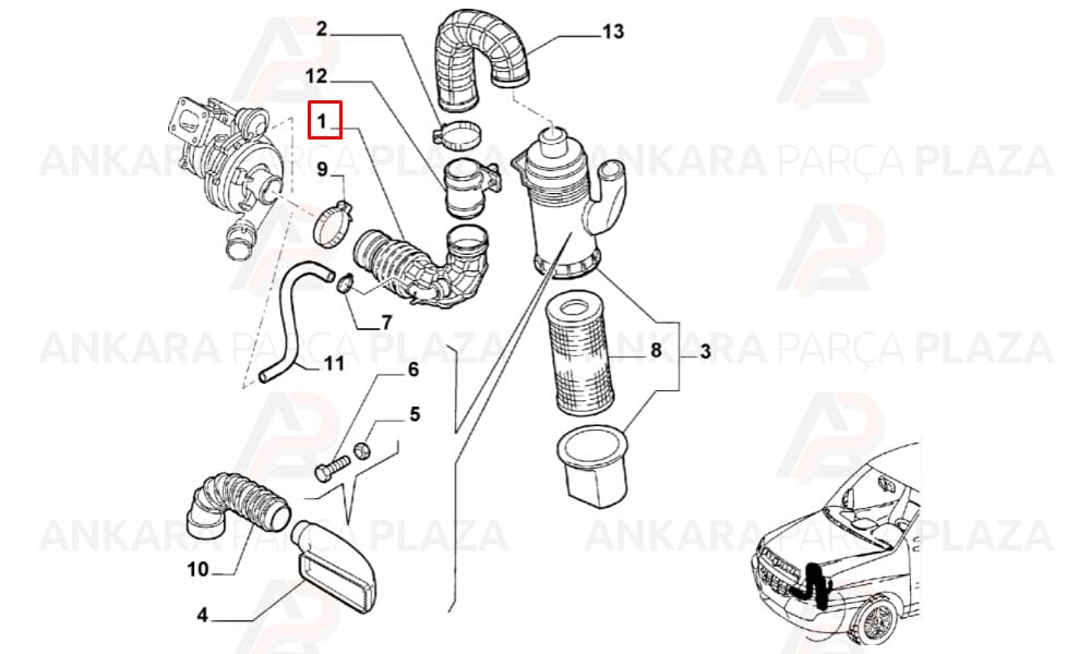 Hava Filtre Körüğü Fiat : Doblo 1.9 Jtd