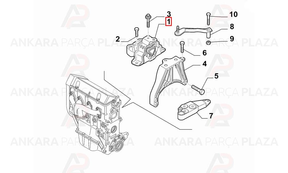 Motor Takozu Grande Punto Punto Evo 1,4Tjet/1,3Jtdm/1,3Mjet 2008>