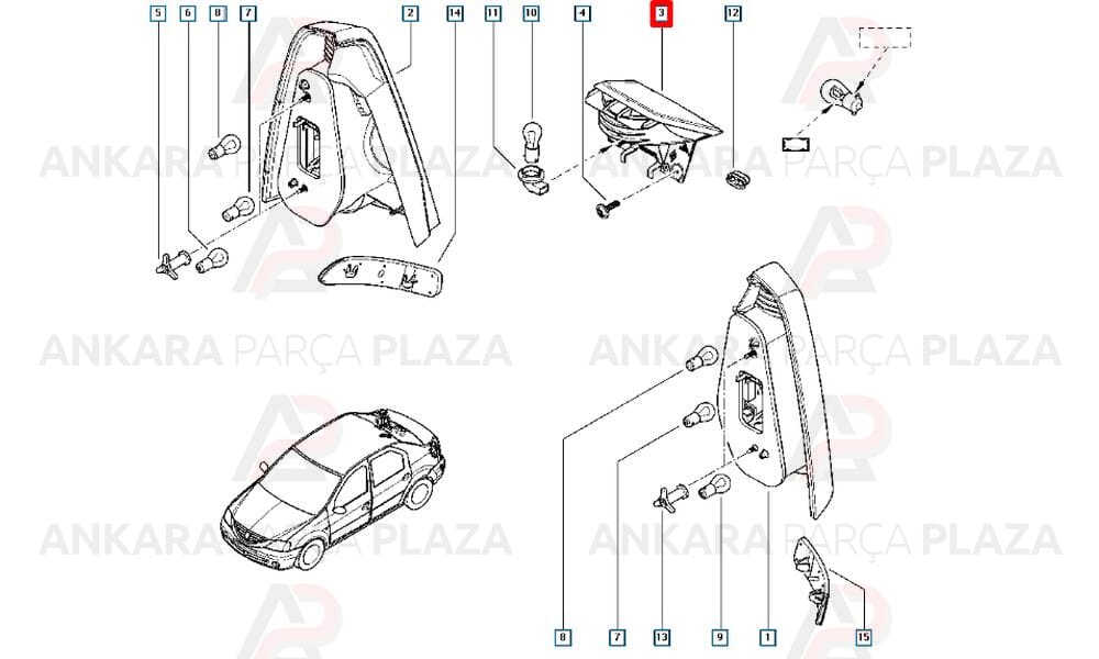 Logan 3. Stop Lambası 2002 - 2009 Arası Sedan Modeller Orijinal 6001546796