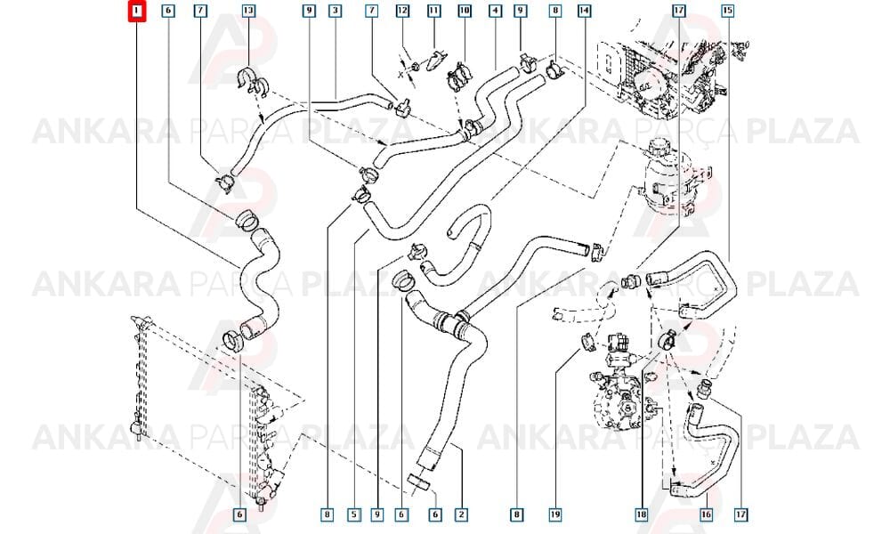 Radyatör Üst Hortumu Dacia : Logan 1, Sandero 1.4 - 1.6 K7J - K7M