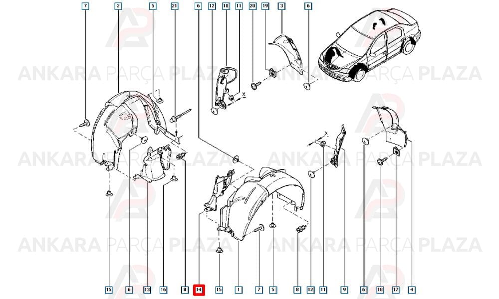 Dacia Logan Şase Bakaliti Sol 2002 - 2014 Arası Orijinal 6001549273