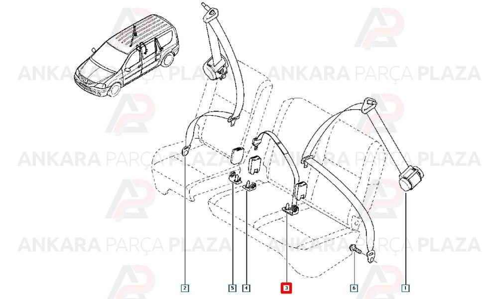 Dacia Logan Sandero Arka Orta Emniyet Kemer Kolu 6001549682