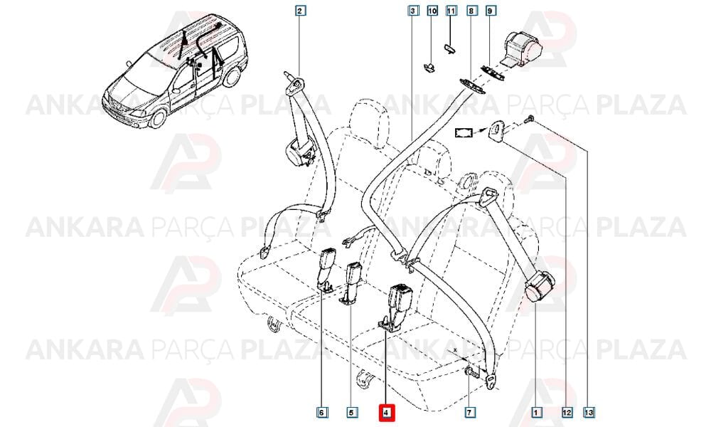 Dacia Logan Sandero Arka Orta Emniyet Kemer 6001549685