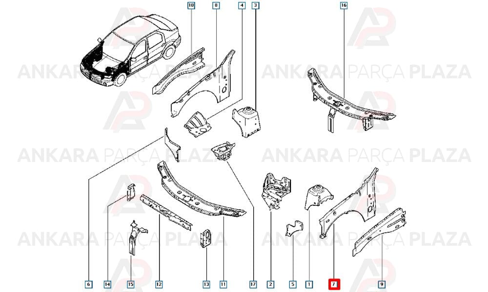 Logan Çamurluk Bağlantı Sacı Ön Sol İç Orijinal 6001549854