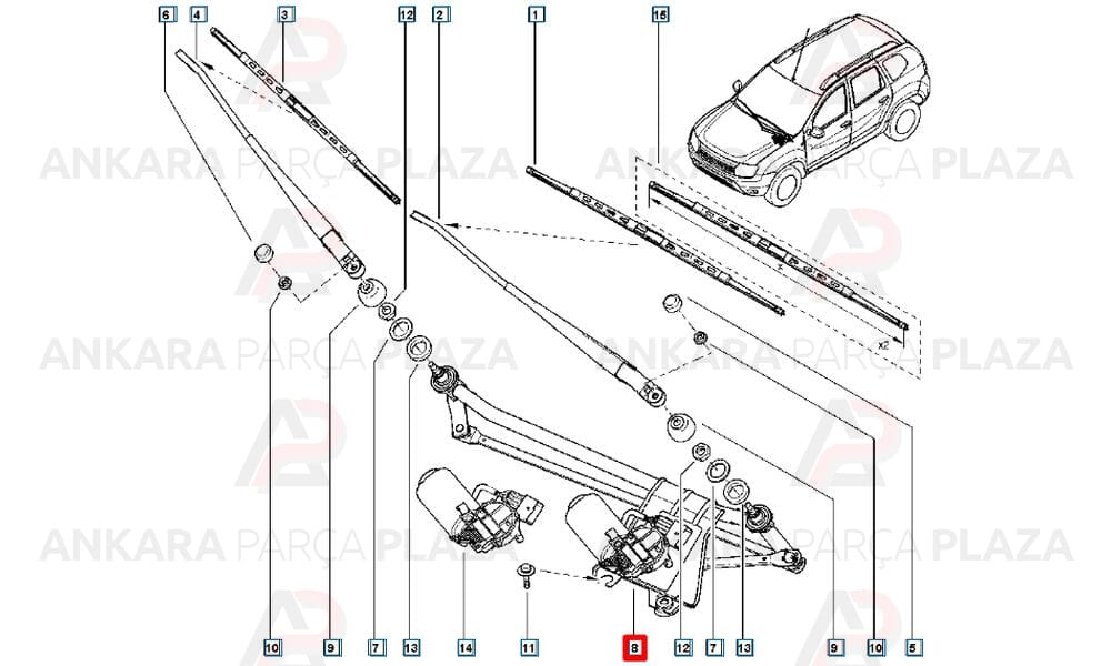 Cam Silecek Mekanizması Dacia Logan 6001550803
