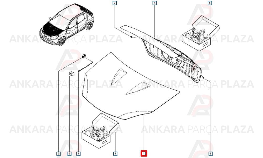 Sandero 09 12 Motor Kaputu Gri Boyalı İceli Tenasonlu 6001551793