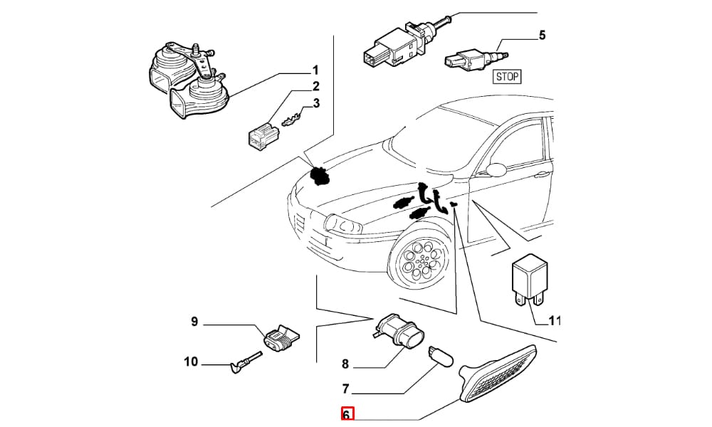 Alfa 156 04-06 Çamurluk Sinyali Sol Beyaz Meydan