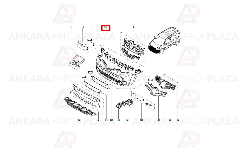 Kangoo 3 Ön Tampon 2013 - 2020 Astarsız Sis Yeri Kapalı 620103674V Meydan