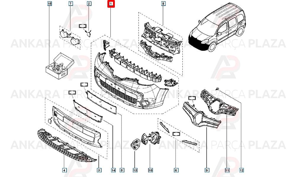 Kangoo 3 Ön Tampon 2013 - 2020 Astarsız Sis Yeri Açık 620103674V Meydan