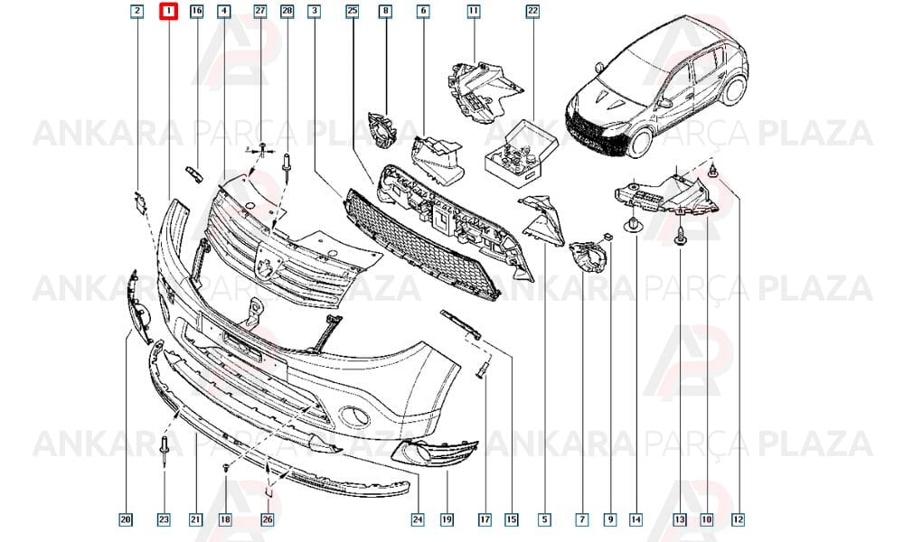 Sandero Stepway Ön Tampon 2008 - 2012 620224790R Meydan