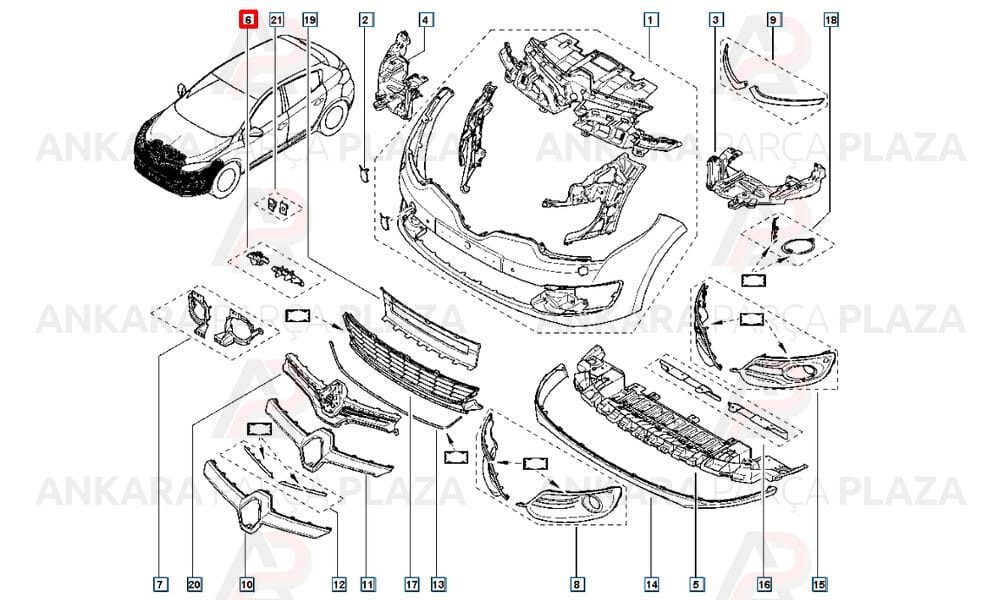 Megane 3 Hatchback Tampon Bağlantı Ayağı Ön Sol 2014 - 2015 Meydan