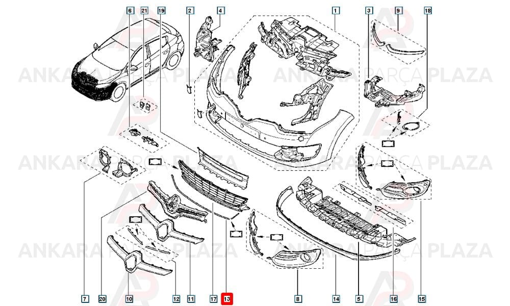 Megane 3 Hatchback Tampon Izgarası Çıtası Ön 2014 - 2015 Meydan
