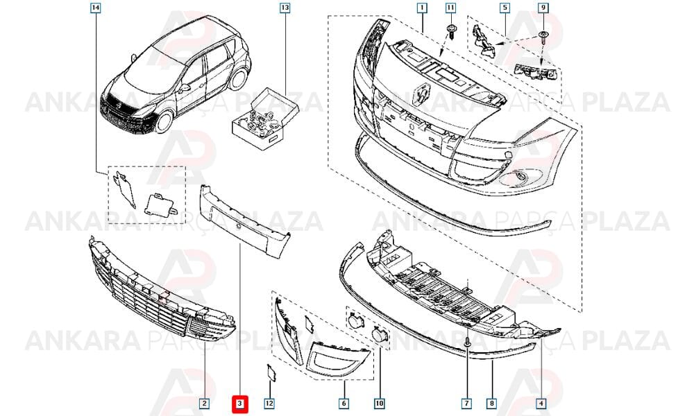 Megane Scenic 3 Ön Tampon Plakalık Plastiği Siyah 620721255R