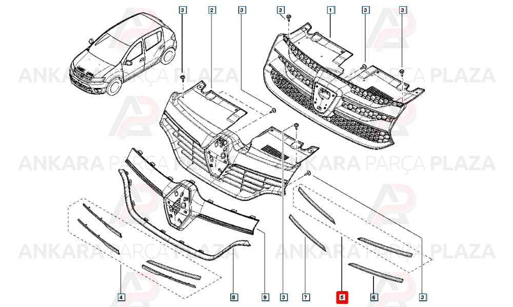 Symbol 13 - 16 Ön Panjur Nikelaj Çıtası 2 Parça Set 620724436R