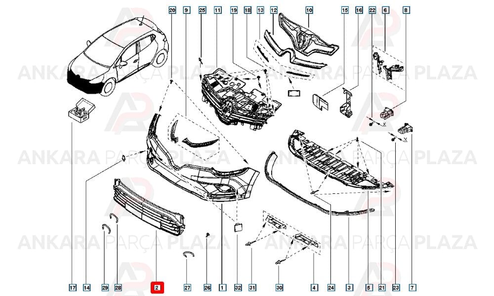 Clio Hatchback Tampon Izgarası Ön 2016 - 2020 Meydan