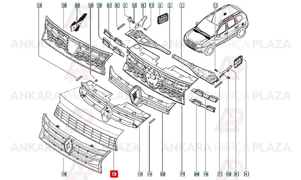 Duster 10 - 14 Ön Panjur İç Siyah 623100260R