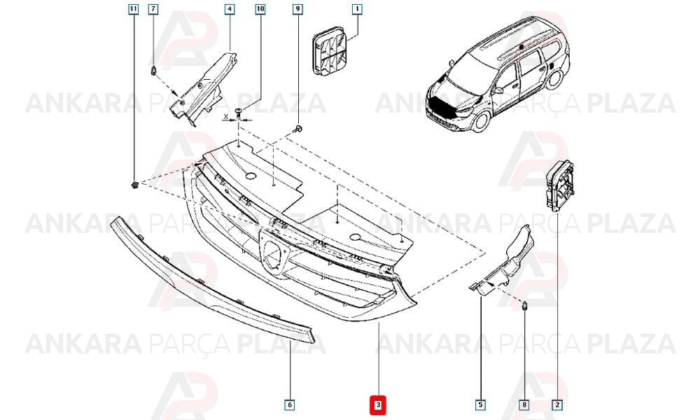 Lodgy 12 - 16 Ön Panjur Siyah Nikelaj Çıtasız 623104478R