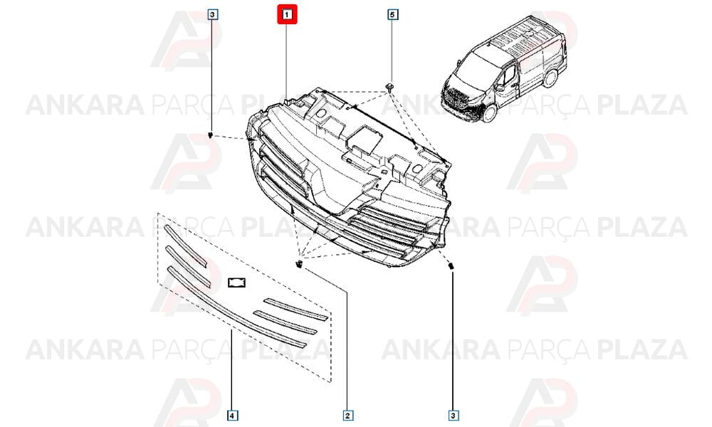 Renault Trafic 15 - 16 Ön Panjur İç Gövde Siyah 623108673R