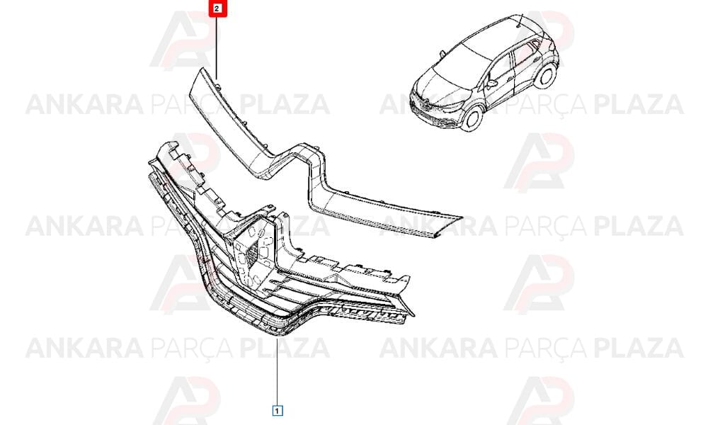 Renault Captur 13 - 17 Ön Panjur Dış Orta Çıtası Siyah 623820592R