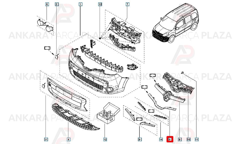 Renault Kangoo 14 - 18 Ön Panjur Çıtası Alt Siyah 623822758R