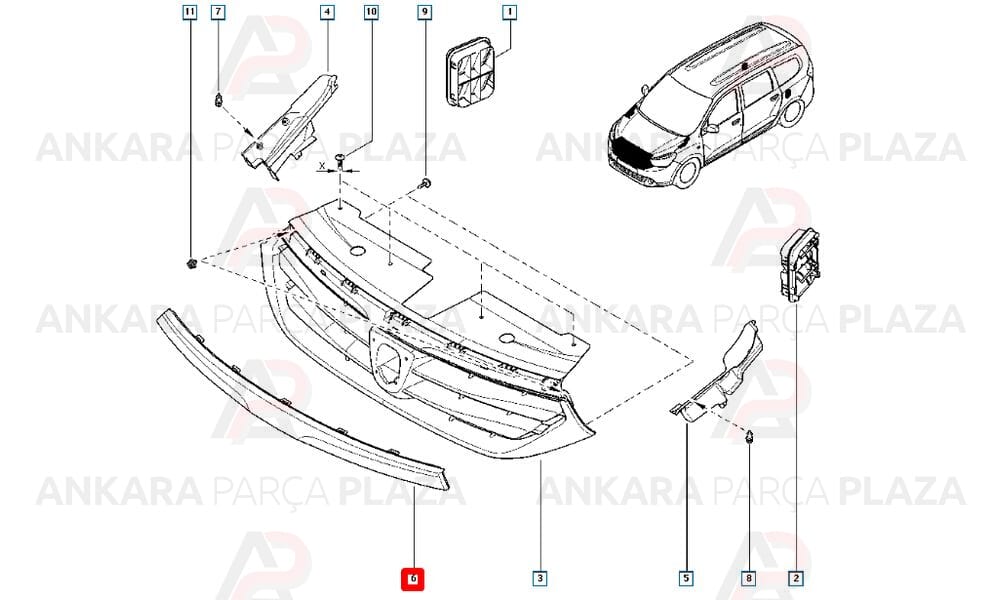Lodgy 12 - 16 Ön Panjur Üst Nikelajı 623824490R