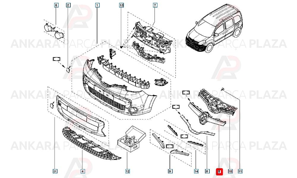 Renault Kangoo 14 - 18 Ön Panjur Dış Orta Çıtası Siyah 623829911R