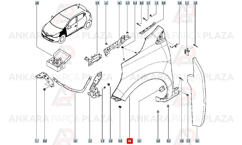 Clio Ön Çamurluk Sol 2013 - 2018 Arası Hatchback Astarlı Meydan