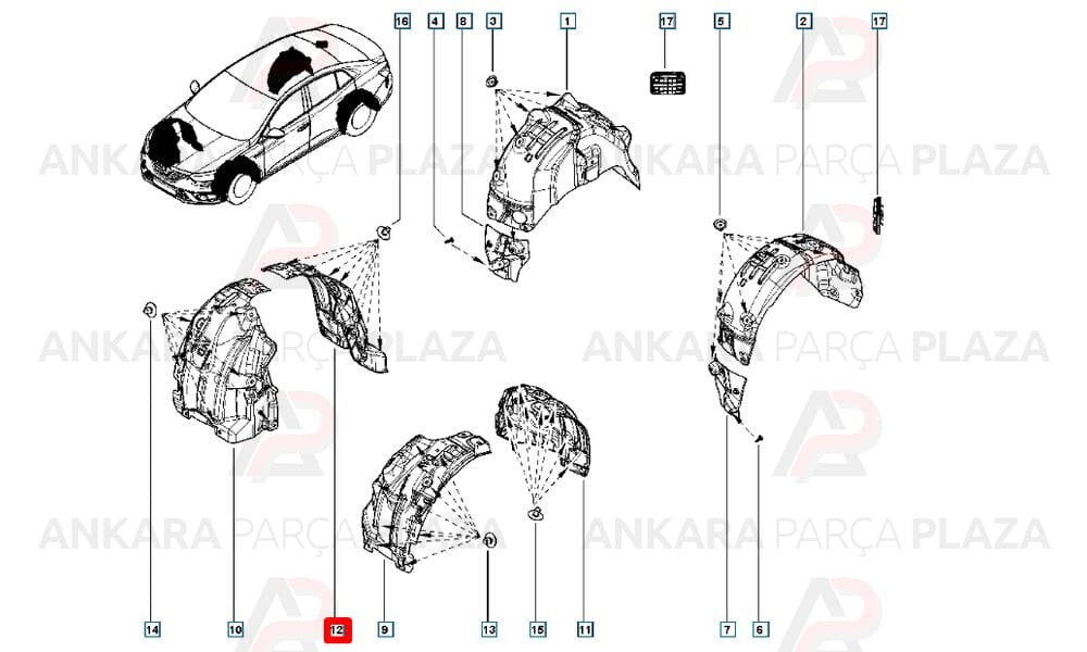 Megane 4 Ön Çamurluk Davlumbazı Sağ Önün Arkası Halı Meydan