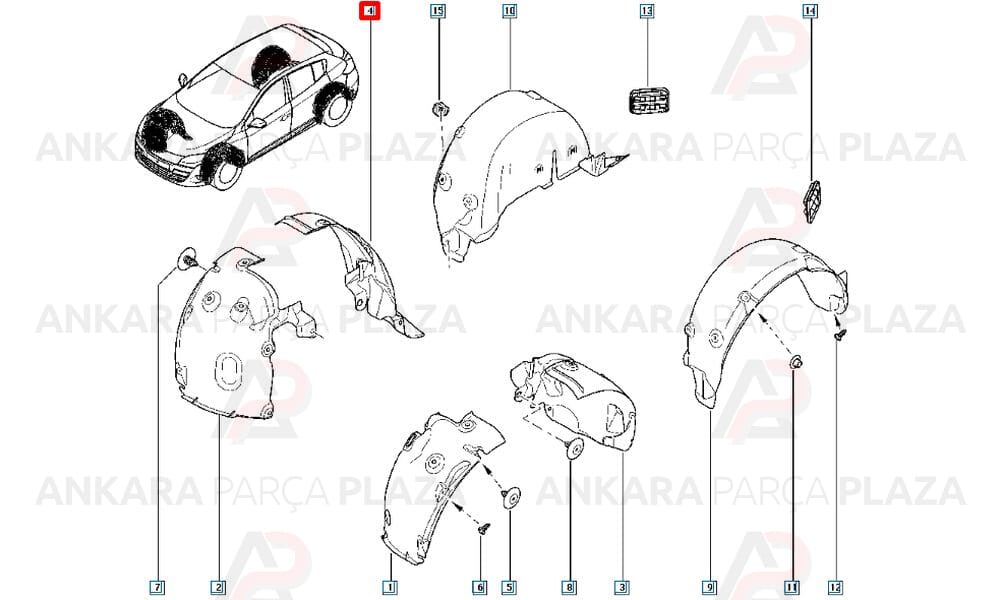 Megane 3, Fluence Ön Çamurluk Davlumbazı Önün Arkası Sol Meydan