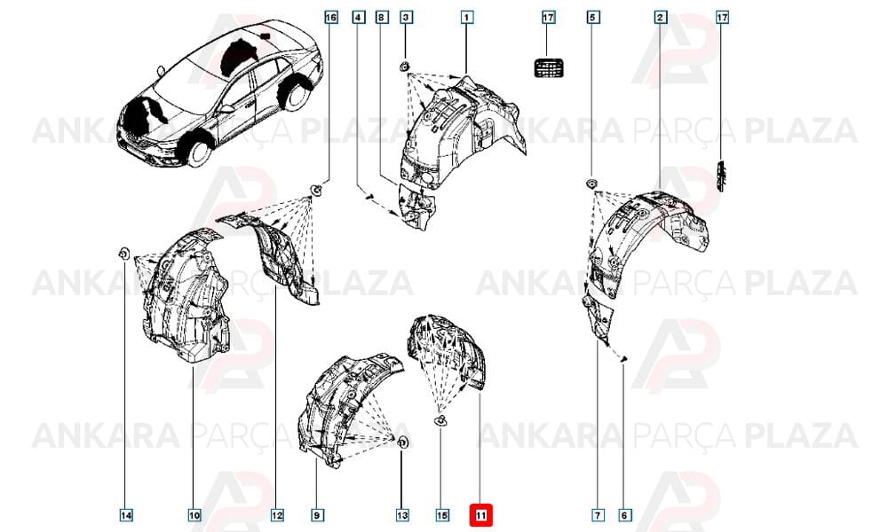 Megane 4 Ön Çamurluk Davlumbazı Önün Arkası Sol Sodsan