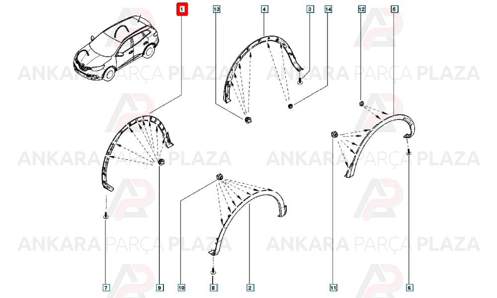 Renault Kadjar 15-20 Ön Çamurluk Ağzı Plastiği Sağ Meydan
