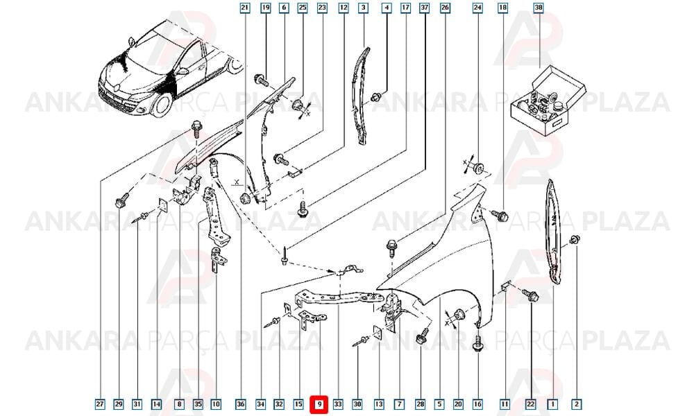 Megane 3 Tampon Çamurluk Arası Montaj Sacı Ön Sol Orijinal 641810006R