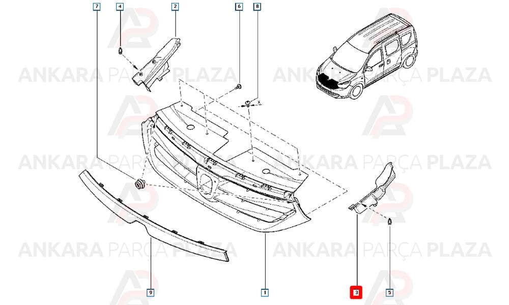 Dacia Dokker 13 - 20 Ön Panjur Bağlantı Braketi Sol 648E39624R