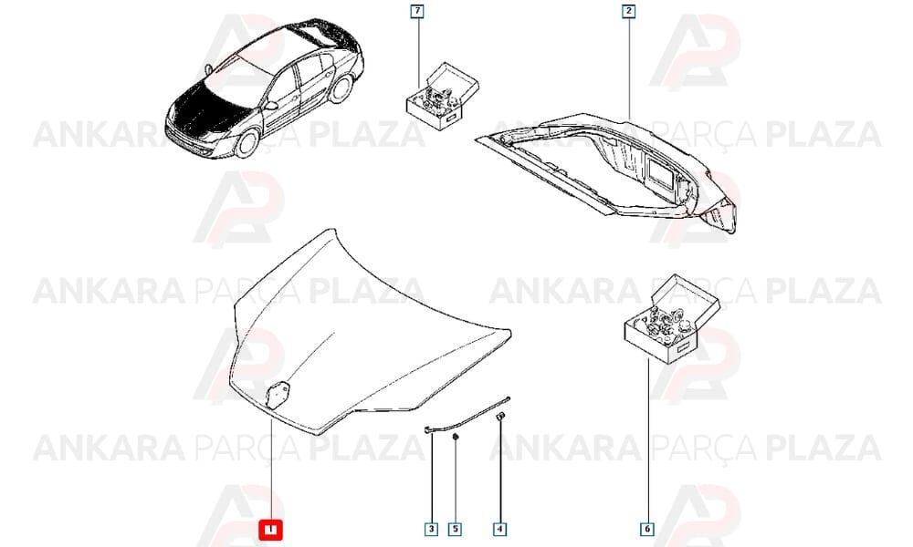Laguna 08 - 12 Motor Kaputu Siyah Arma Delikli 651000021R