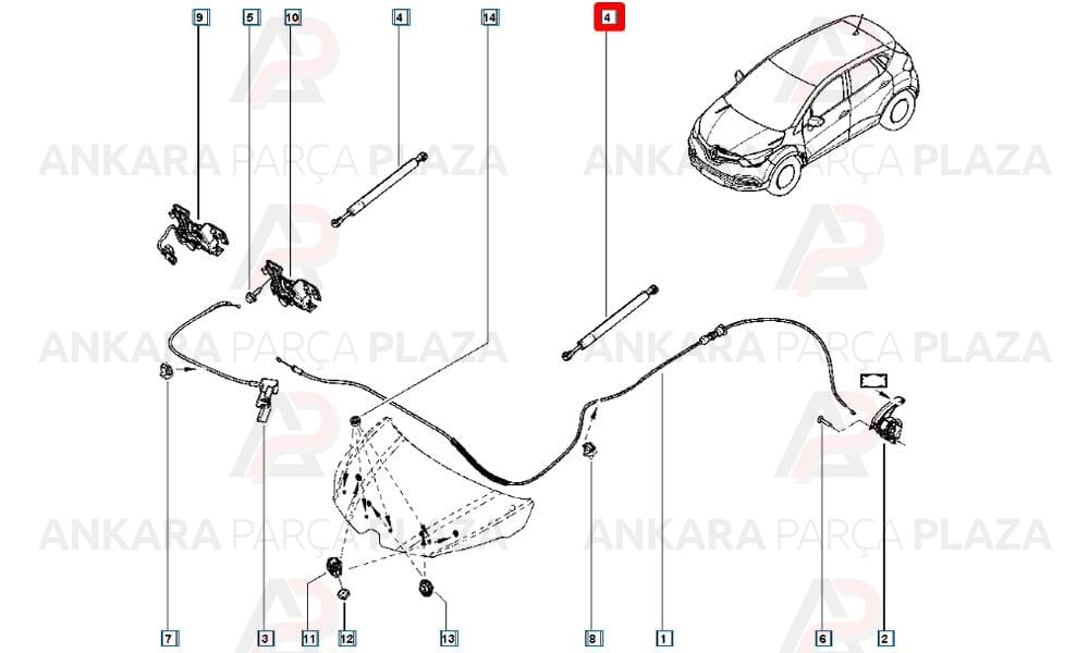 Motor Kaput Amortisörü Captur 2012 >