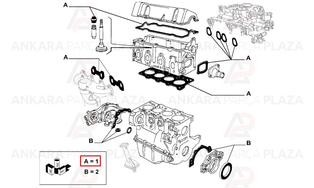 Üst Takım Contası Keçeli + Subap Lastikli + Skc. Fiat Doblo Palio Punto 1.4 8V
