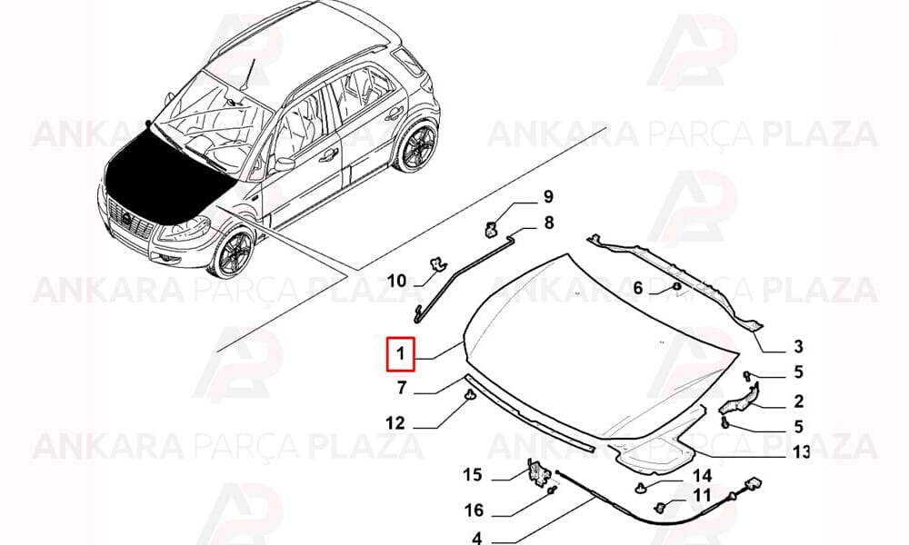 Sedici 07 08 Motor Kaputu Gri Boyalı İceli Çekomastikli 71742873