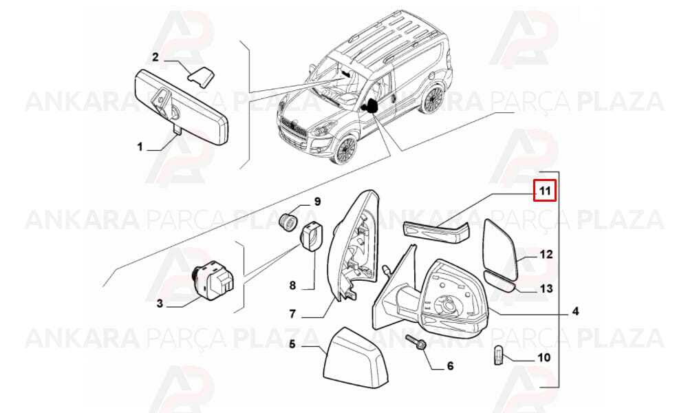 Doblo Combi, Cargo Yan Ayna Sinyal Lambası Sol 2011 - 2015 Meydan